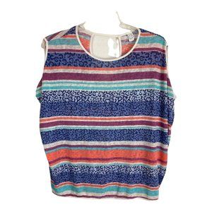 Cy Fashions Womens Shirt Size Large Oversized Sleeveless Blue Purple Open Back